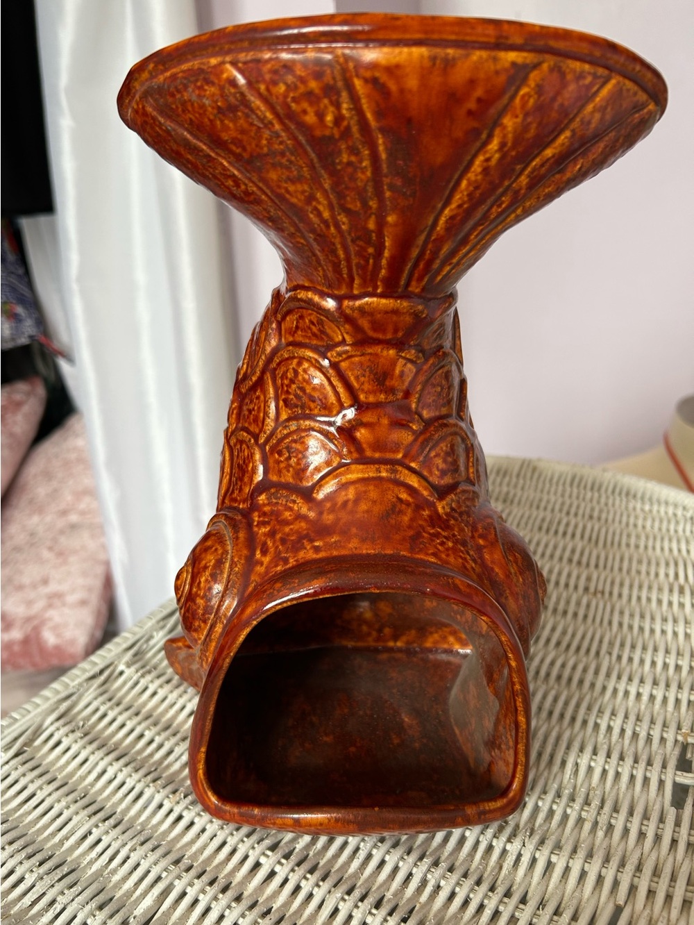 Glossy Amber Ceramic Fish Candle Holder